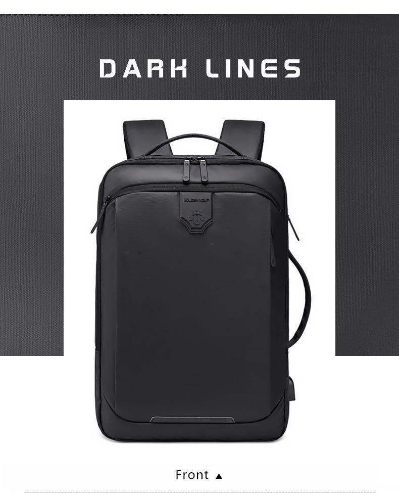 Golden Wolf Splashproof Convertible Laptop Backpack 15.6 Inch - Black - Image 5